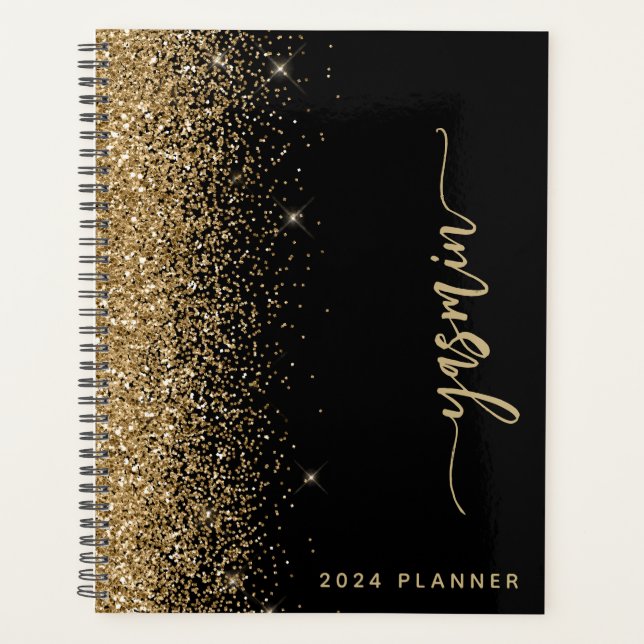 Agenda 2024 Personalizado Preto Dourado Brilho (Frente)