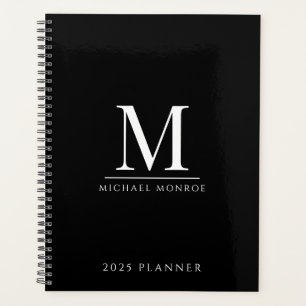 Agenda 2025 Moderno Negro Dourado Minimalista Monograma