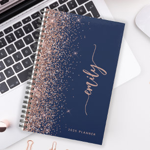 Agenda 2025 Personalizado Azul Marinho Rosa Dourado Brilh