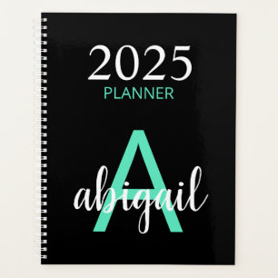 Agenda 2025 Teal Black Simple Modern Monographic Name