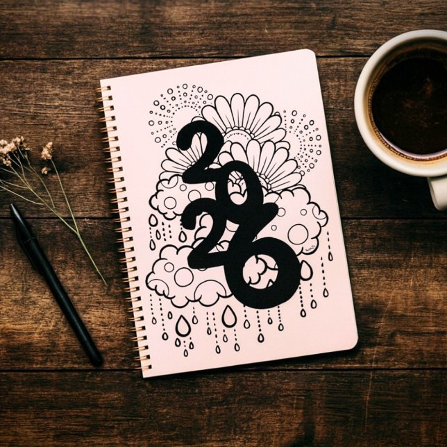 Agenda 2026 Blooming After the Rain - B & W Line Art (Criador carregado)