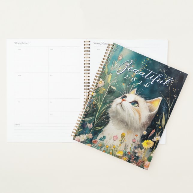 Agenda 2026 Botanical Cat Planner | Minimal Cat Planner (Exibição)