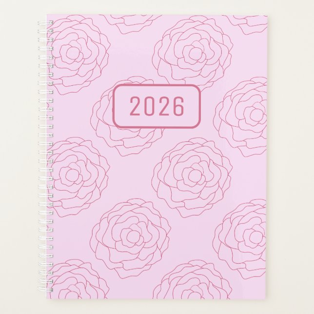 Agenda 2026 Coming Up Roses: Dark Pink Roses on Pink (Frente)