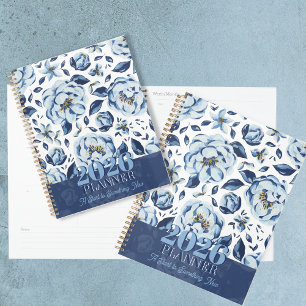 Agenda 2026 Floral Aquarela Azul Começo de Algo Novo