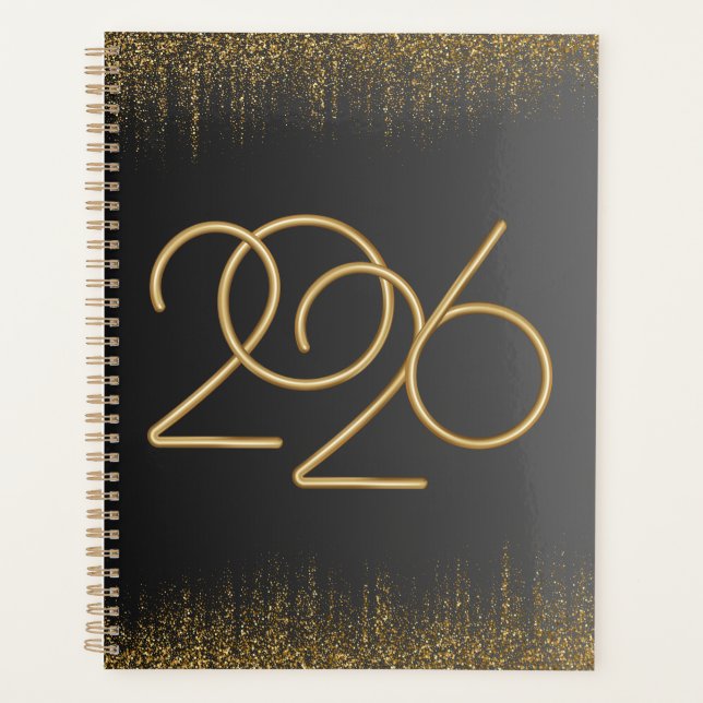 Agenda 2026 Minimal Black & Gold Planner Cover  (Frente)
