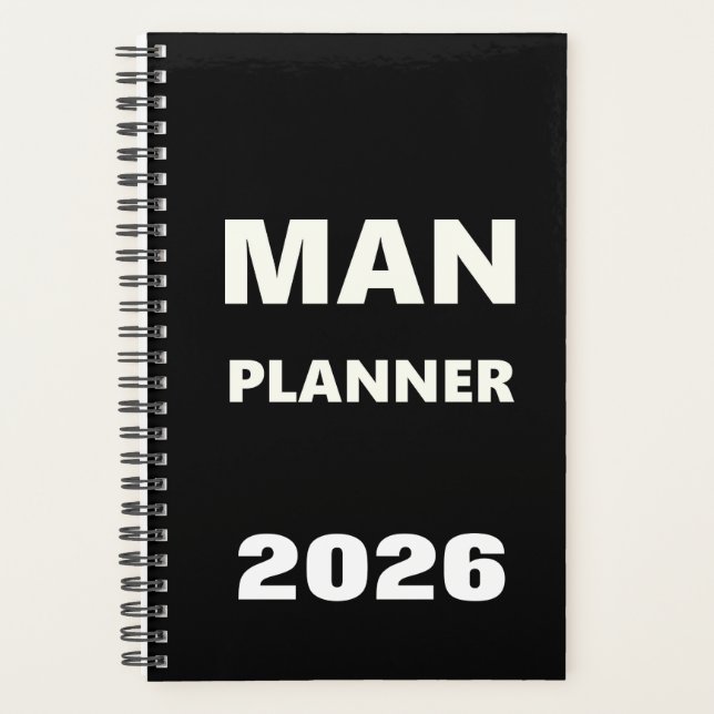 Agenda 2026 Planner For Men Man Planner White Font Black (Frente)