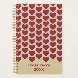 Agenda 2026 Vintage Retro Coração Vermelho Nome do Padrão