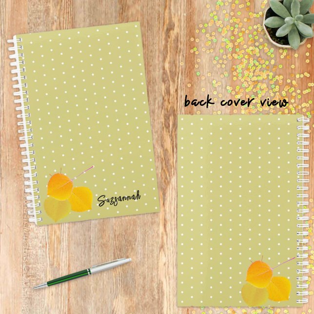 Agenda 3 Folhas de Aspens de Queda no Padrão de Bolinhas  (Start scheduling with this personalized planner featuring an autumn leaf front and back cover.)