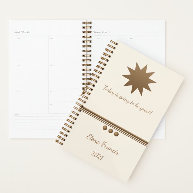 Agenda 3 Planner Dourado e Creme Professional Bruto (Exibição)