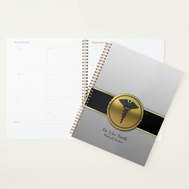 Agenda 3D Gold Medical Caduceus Emblem Professional (Exibição)