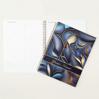 Agenda 3D Ranken Muster blau goldfarben