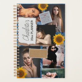 Agenda 6-Colagem de Fotos Girassol Denim Bilhetes