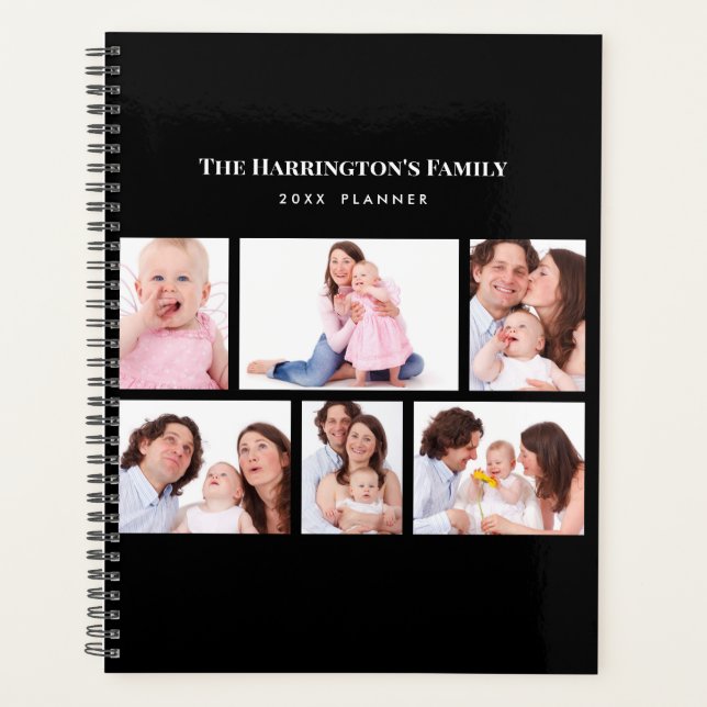 Agenda 6 Seções Foto Personalizada Quadro Preto Elegante  (Frente)