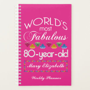 Agenda 80 Aniversário Mais Fabuloso Gems Coloridas Rosa