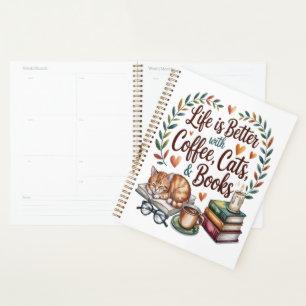 Agenda A Vida é Melhor com Café Gatos Livros