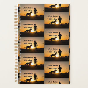 Agenda A vida é melhor com um cão, rapaz, pôr do sol