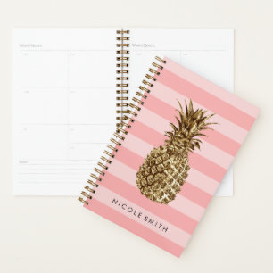 Agenda abacaxi-de-ouro-cinzento-bonito e faixa cor-de-ros