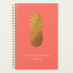 Agenda Abacaxi Dourado Elegante Coral