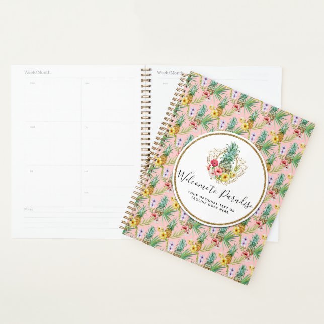 Agenda Abacaxi e Flores de Hibisco Aquarela Tropical (Exibição)