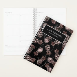 Agenda abacaxi-rosa-dourado-mármore-preto elegante