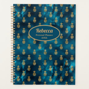 Agenda Abacaxis Dourados Modernos Azul Turquesa Personali