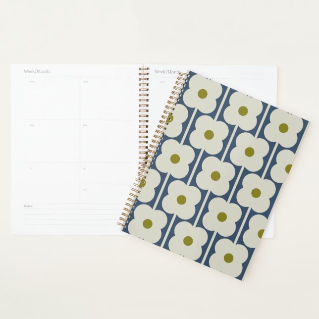 Agenda Abacus Flor Linhado Eyelet Branco e Azul (Exibição)