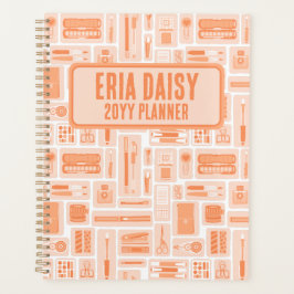 Agenda Abastecimento de Arte Whimsical Peach Orange Padrã