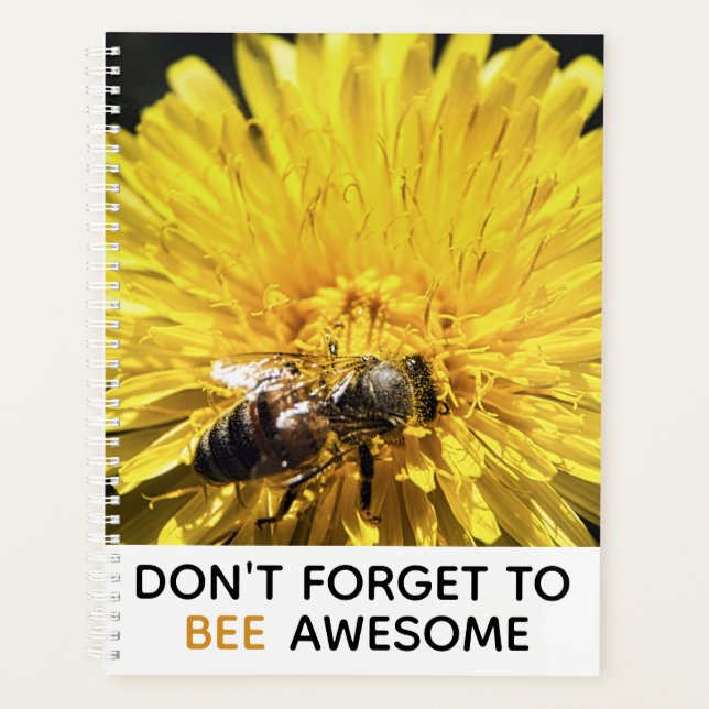 Agenda Abelha inspiradora incrível no dandelion amarelo (Frente)