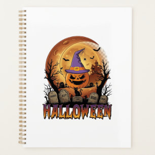 Agenda Abóbora de Halloween Bruxa Gato Preto Lua Cheia_1