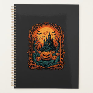 Agenda Abóbora de Halloween Casa Assombrada Morcegos Lua 