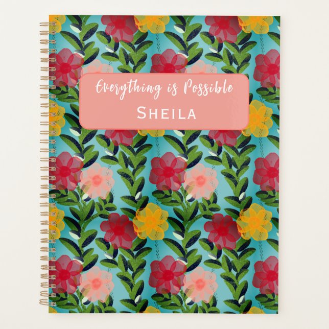 Agenda Abstract Watercolour Florals Notebook Blue (Frente)