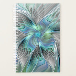 Agenda Abstrato Azul Borboleta Verde Fantasia Arte Fracta
