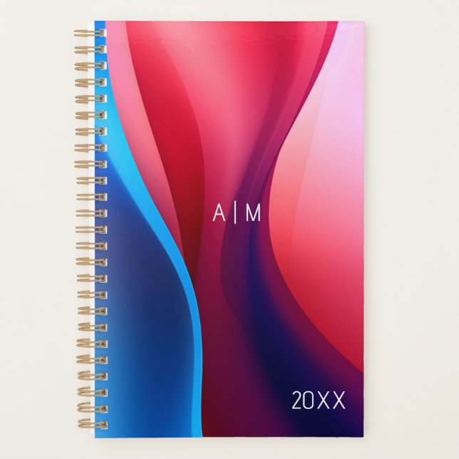 Agenda Abstrato azul escuro, púrpura, inicial (Frente)