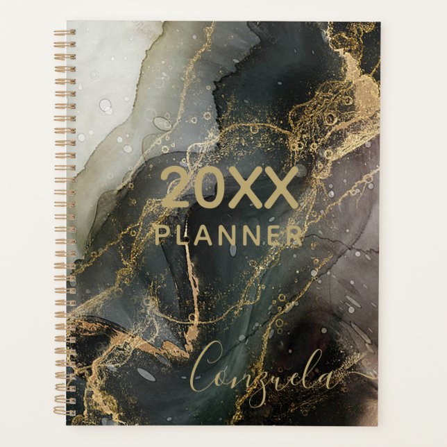 Agenda Abstrato Black Dourado Marble (Frente)
