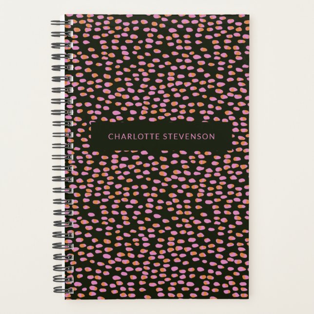 Agenda Abstrato Black Pink Dots Glam Personalizado (Frente)