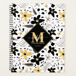 Agenda Abstrato Black Yellow Cinza Floral Sem Costura Pad