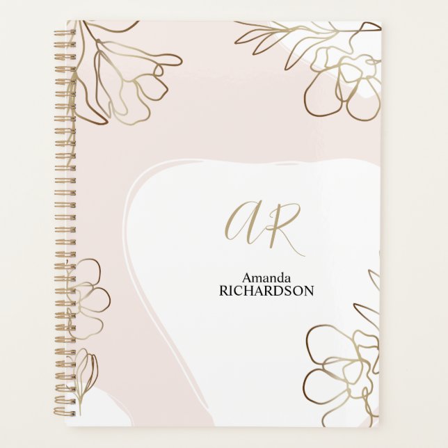 Agenda Abstrato Blush Pink e Dourado Planner (Frente)