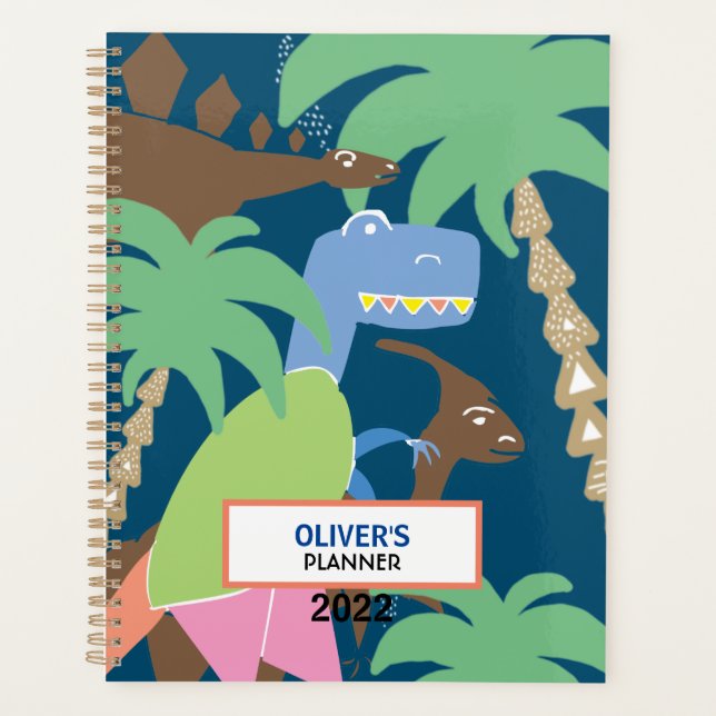 Agenda Abstrato Bonito Jurrasic Dino Dinossaur Kids Azul (Frente)