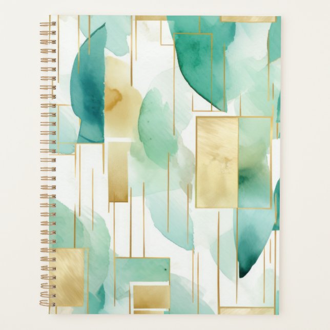 Agenda Abstrato branco Dourado verde (Frente)