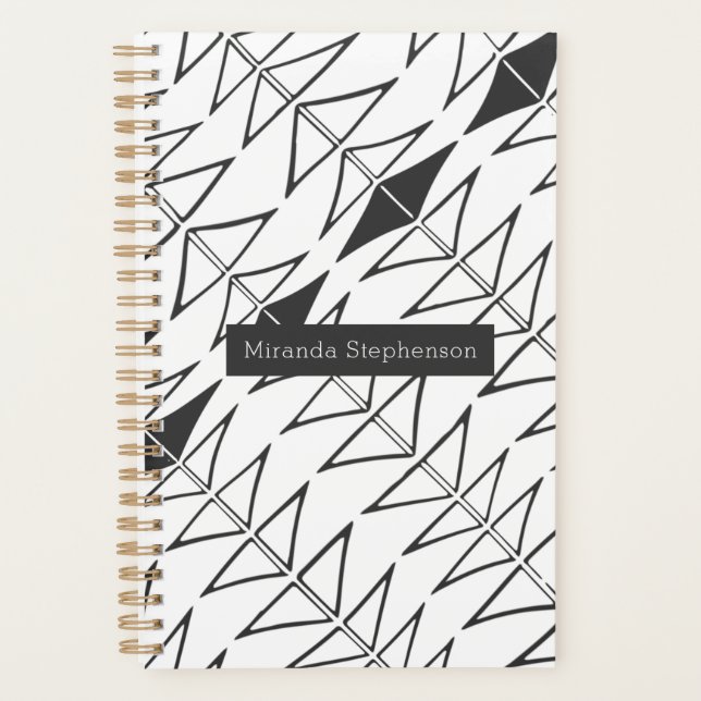 Agenda Abstrato Branco Preto Forma Pla Personalizada (Frente)