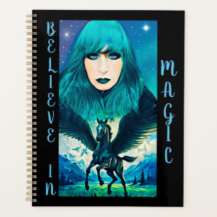 Agenda Abstrato da Deusa Estrela e Pegasus Fantasy Negro 