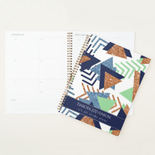 Agenda abstrato de cores 80s   Marinho Dourado Mint Perso