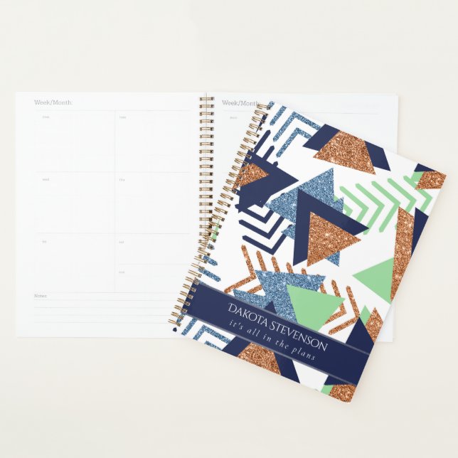 Agenda abstrato de cores 80s | Marinho Dourado Mint Perso (Exibição)
