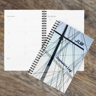 Agenda Abstrato de costa de veleiro azul-náutico e preto