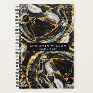 Agenda Abstrato De Mármore Negro E Dourado