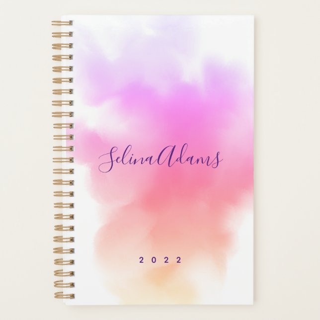 Agenda Abstrato de Script Dourado de Watercolor Elegante  (Frente)