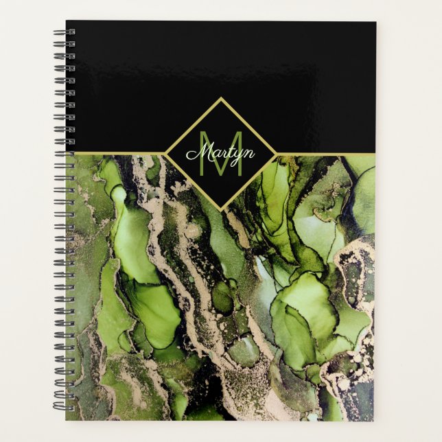 Agenda Abstrato Dourado Preto, Monograma (Frente)