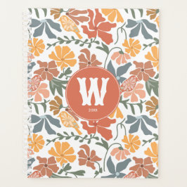 Agenda Abstrato Floral Birds Meio século Moderno Monogram
