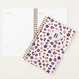 Agenda Abstrato Floral Leopardo Monograma de Impressão