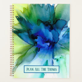 Agenda abstrato Floral "Planeje todas as coisas" em azul